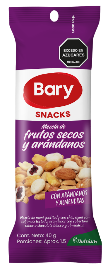 Snack Bary mix de frutos secos y arándanos en su empaque
