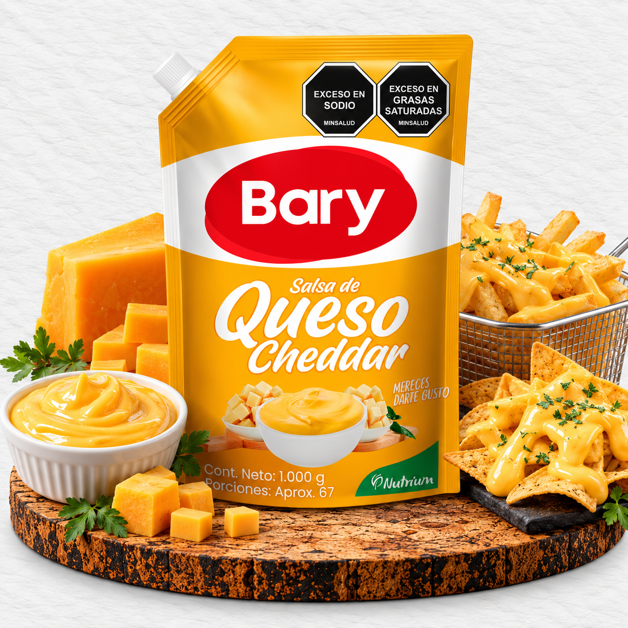 Salsa Bary de queso cheddar en doypack